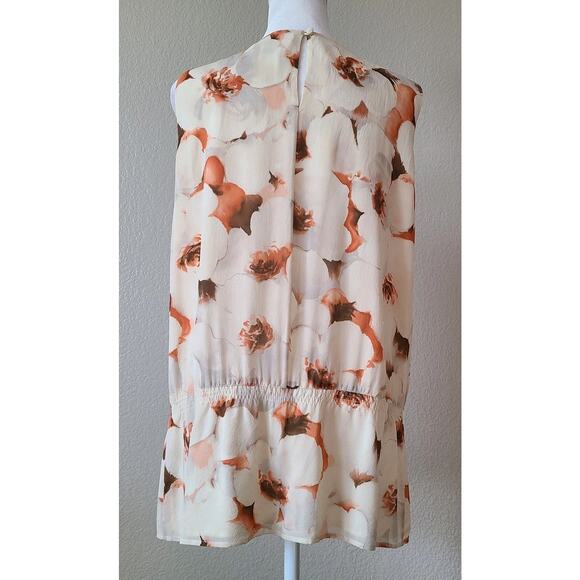 St John Silk Floral Top Blouse Size 6 Ruffle Peplum Lined Sleeveless Luxury - Picture 2 of 11
